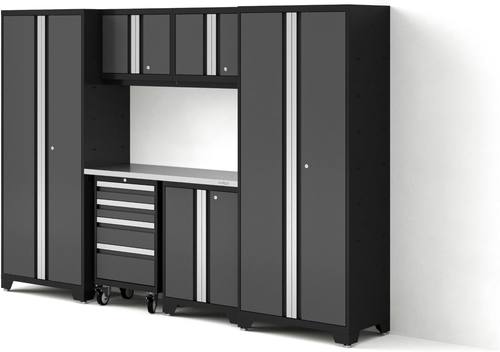 NewAge Products Gray Bold Series 7PC Garage Cabinetry Set · 24-Gauge Steel · Fully Welded · 108" W x 18" D x 76.75" H, 50420
