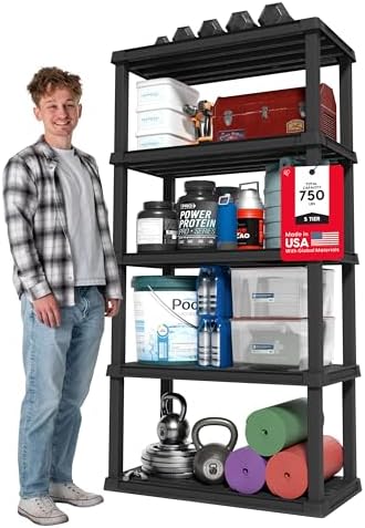 IRIS USA Plastic Storage Shelves |Made in USA| 73"H x 36"W x 18"D - Black