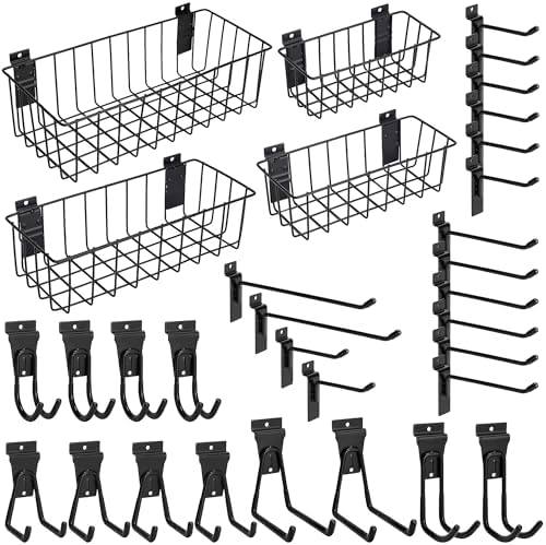 Heavy-Duty Slatwall Baskets and Hooks - Slatwall Accessories for Standard Slatwall Panels | Ideal for Organizing Garages and Workshops