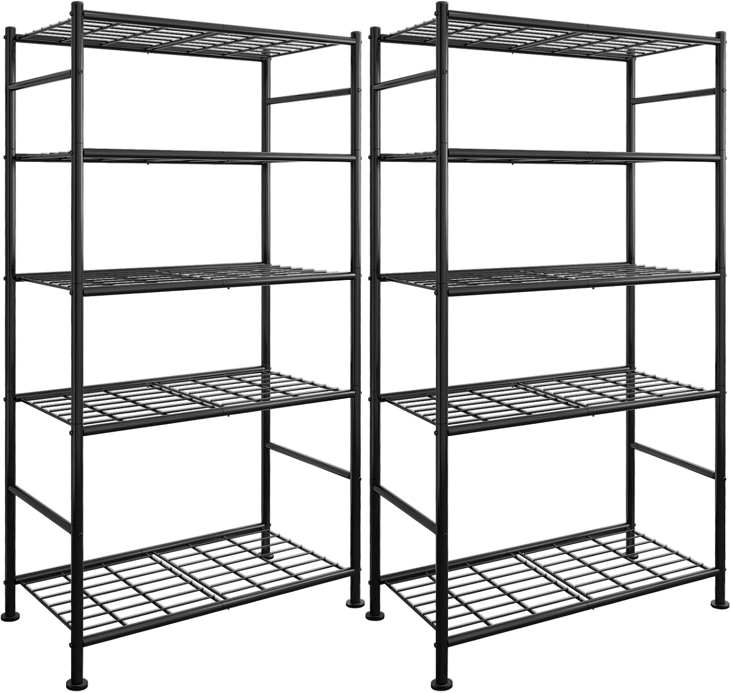 Sakugi 2-Pack 5-Tier Steel Garage Storage Shelves, 33.5"x12.6"x72", Black